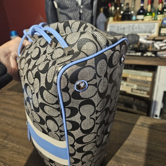 Coach Signature Stripe Coated Canvas Large Shoulder Bag - Picture 7 of 13